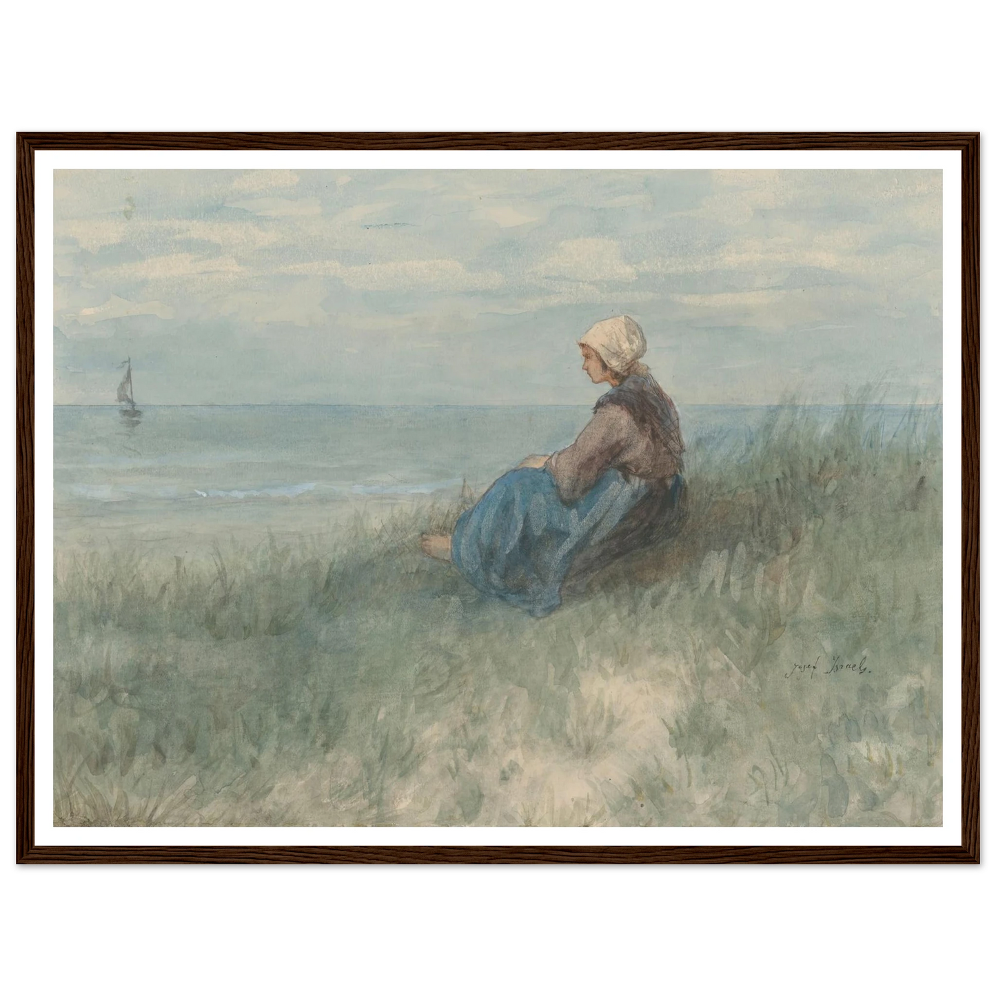 Een vrouw zit op een duin naar zee te kijken (1834 - 1911) Art Print | Jozef Israels-Quipham Collections