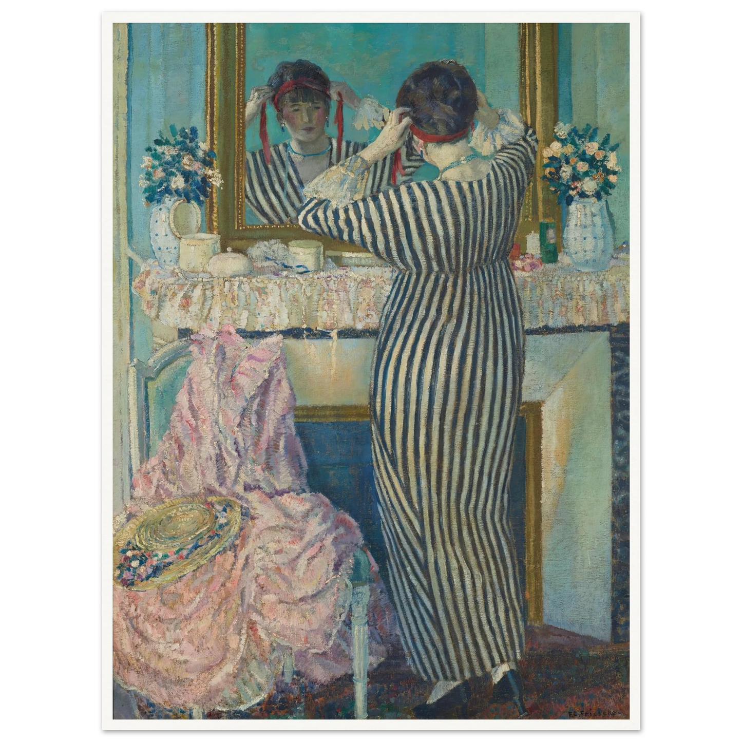 Girl Dressing Her Hair (Girl Arranging Her Headdress) (1912) Art Print | Frederick Carl Frieseke-Quipham Collections