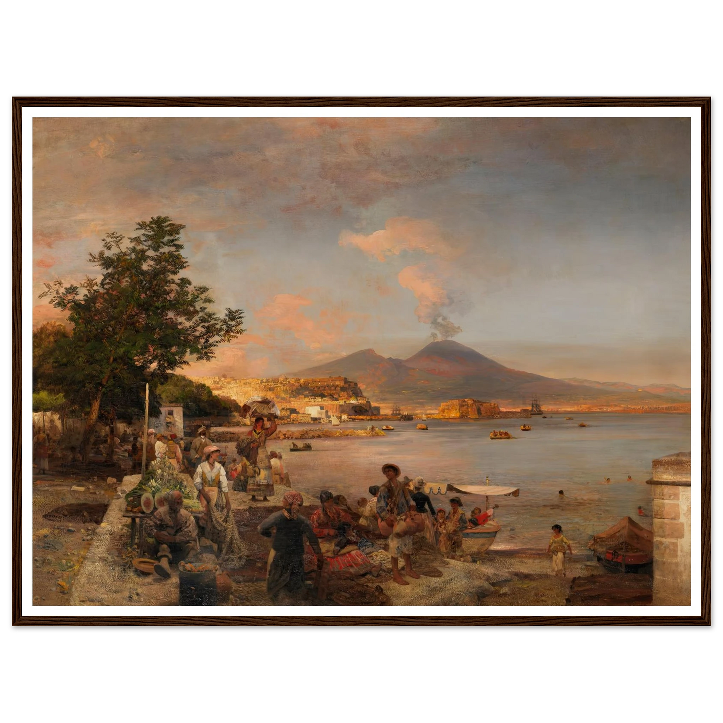 Marktszene bei Neapel mit Blick auf den Vesuv (1888) Art Print | Oswald Achenbach-Quipham Collections