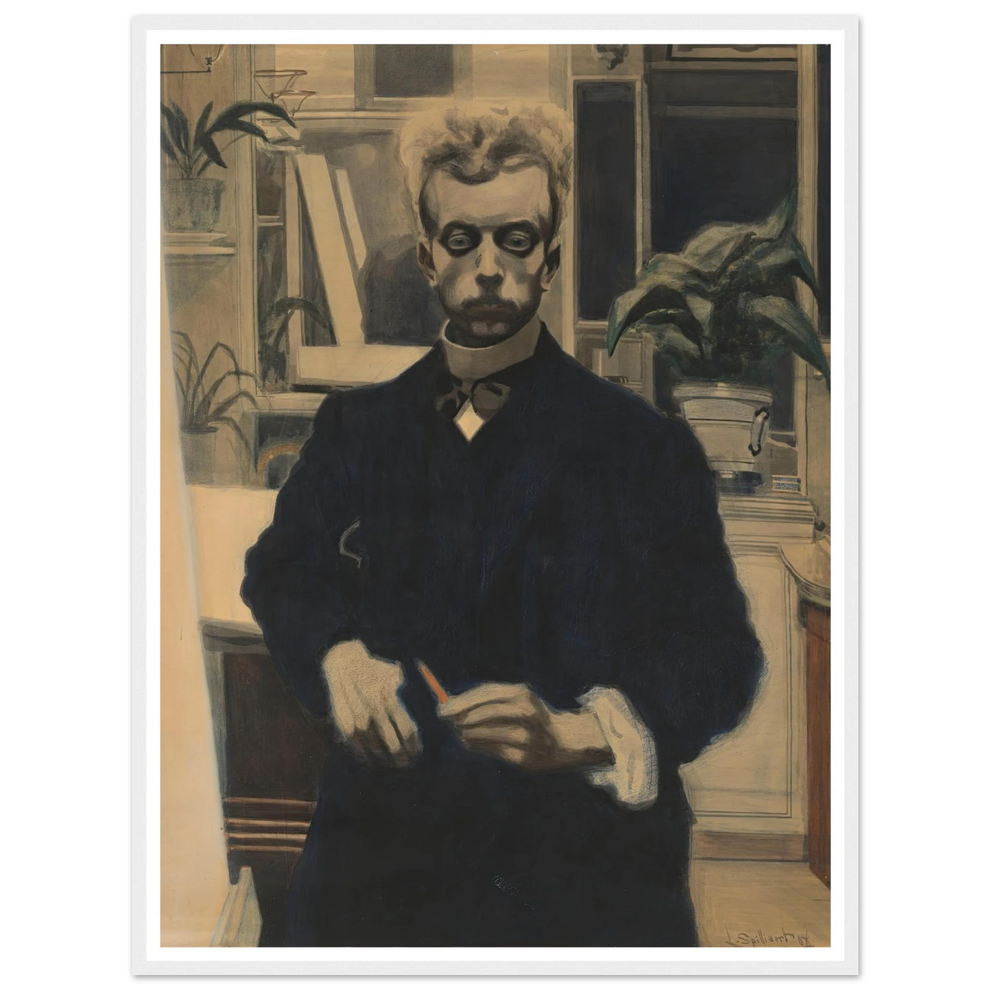 Zelfportret met rood potlood (1908) Art Print | Leon Spilliaert-Quipham Collections