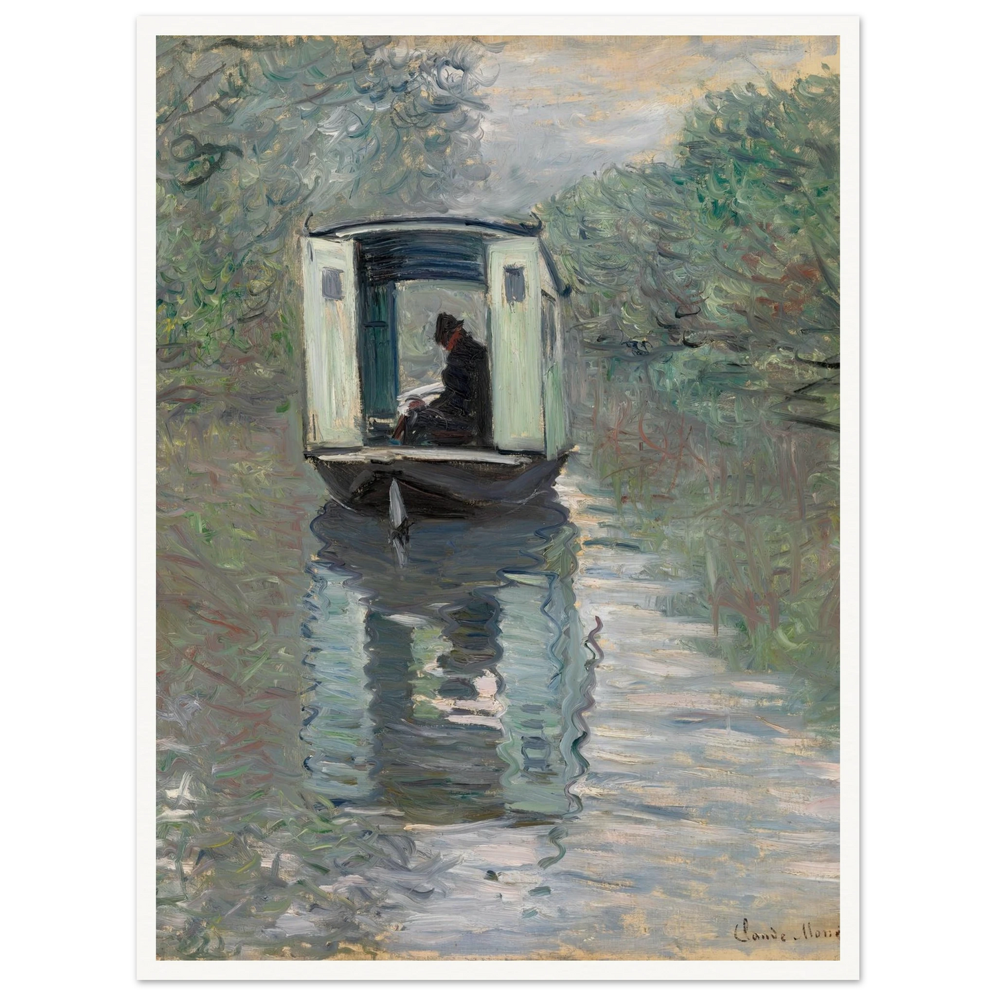 The Studio Boat (Le Bateau-atelier) (1876) Art Print | Claude Monet-Quipham Collections