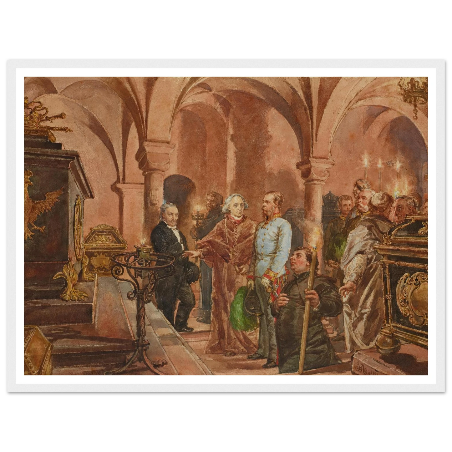 The Emperor in Front of the Sarcophagus of John III Sobieski in Saint Leonard’s Crypt under the Wawel Cathedral (1881) Art Print | Jan Matejko-Quipham Collections