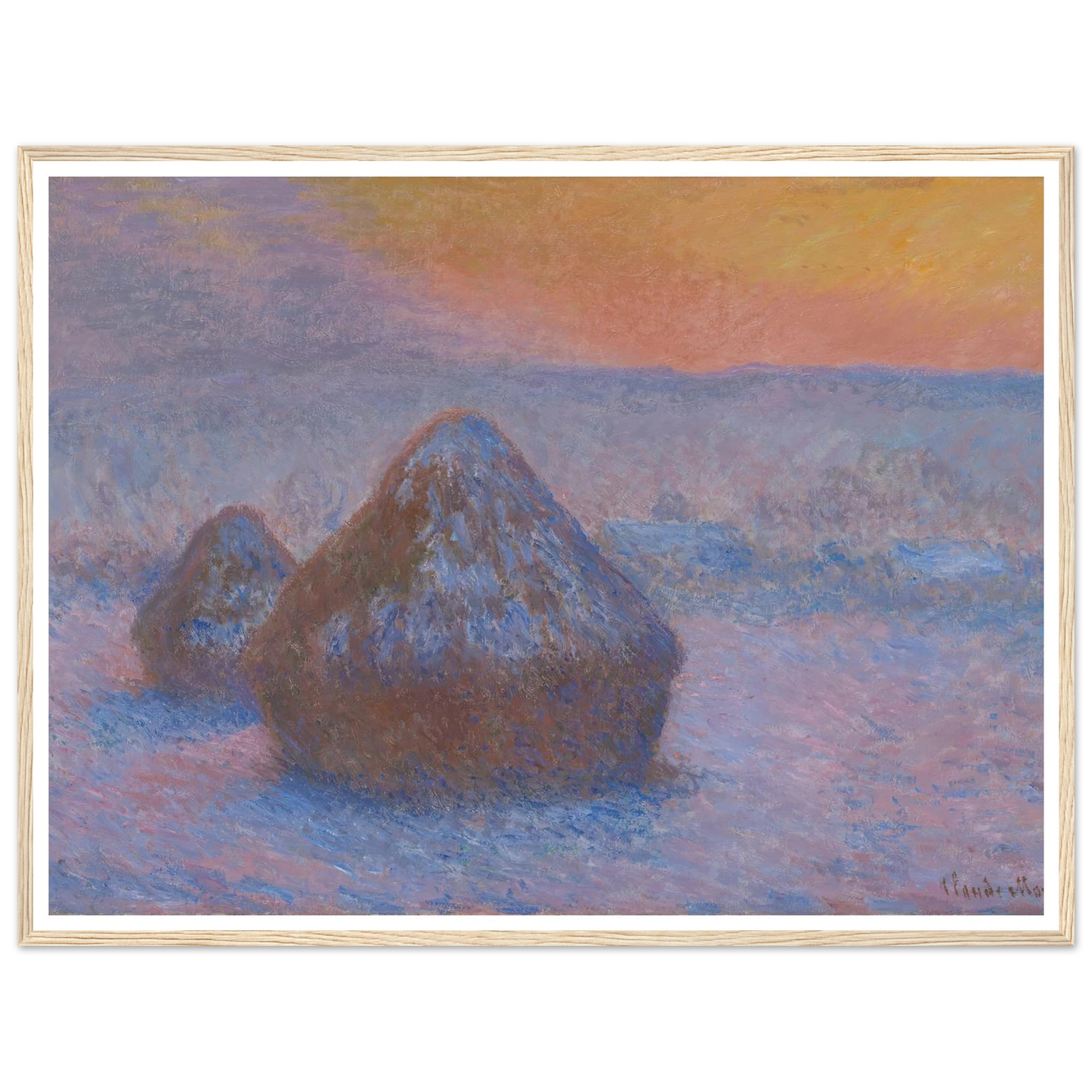 Stacks of Wheat (Sunset, Snow Effect) (1890-91) Art Print | Claude Monet-Quipham Collections