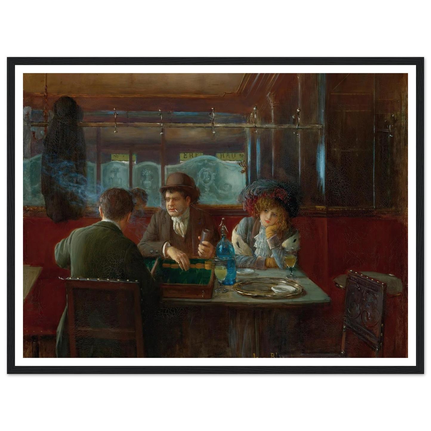 Backgammon At The Café Art Print | Jean Beraud - Framed Poster - 30x40 cm / 12x16″ - Black frame