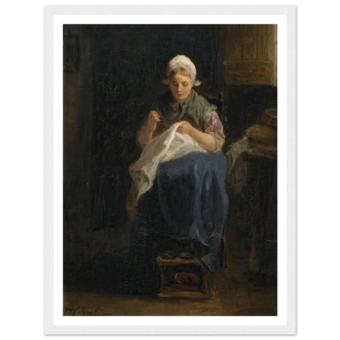 A peasant girl sewing Art Print | Jozef Israels-Quipham Collections