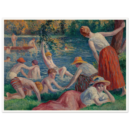 Baignade dans la Cure (1909) Art Print | Maximilien Luce - Framed Poster - 30x40 cm / 12x16″ - Black frame