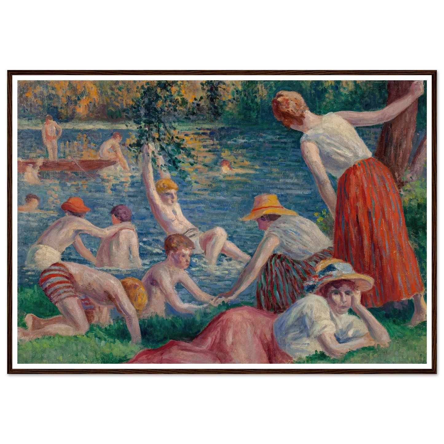 Baignade dans la Cure (1909) Art Print | Maximilien Luce - Framed Poster - 30x40 cm / 12x16″ - Black frame