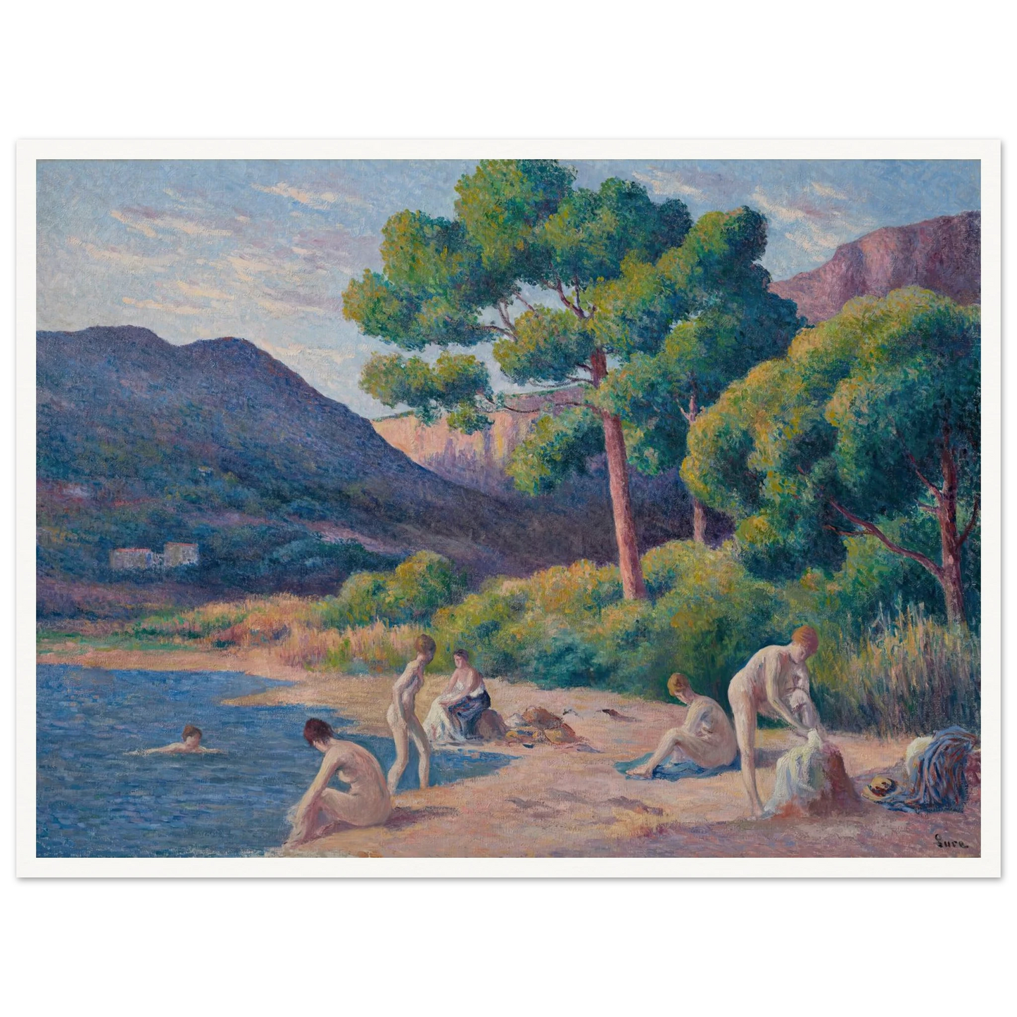 Baigneurs à Saint-Tropez Art Print | Maximilien Luce - Framed Poster - 30x40 cm / 12x16″ - Black frame
