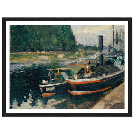 Barges at Pontoise (1876) Art Print | Camille Pissarro - Framed Poster - 30x40 cm / 12x16″ - Black frame