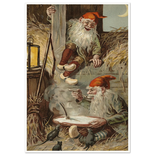 Barn Gnomes Winter Supper - Framed Poster - 30x40 cm / 12x16″ - Black frame