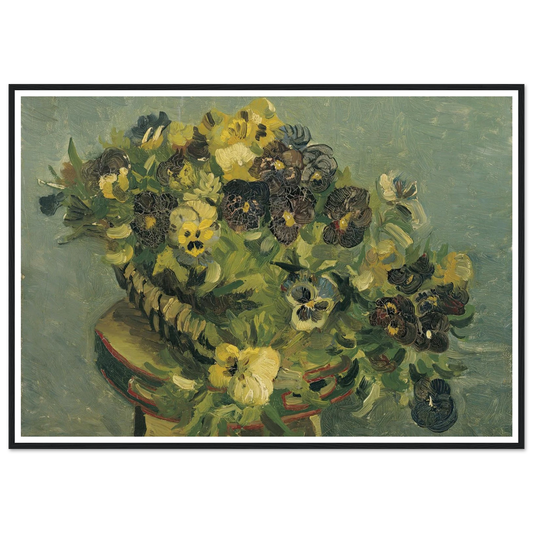 Basket of pansies on a small table (1887) Art Print | Vincent van Gogh - Framed Poster - 30x40 cm / 12x16″ - Black frame