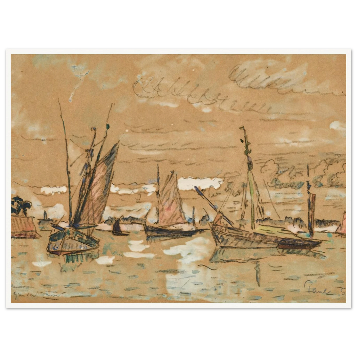 Bateaux à Honfleur (1922) Art Print | Paul Signac - Framed Poster - 30x40 cm / 12x16″ - Black frame