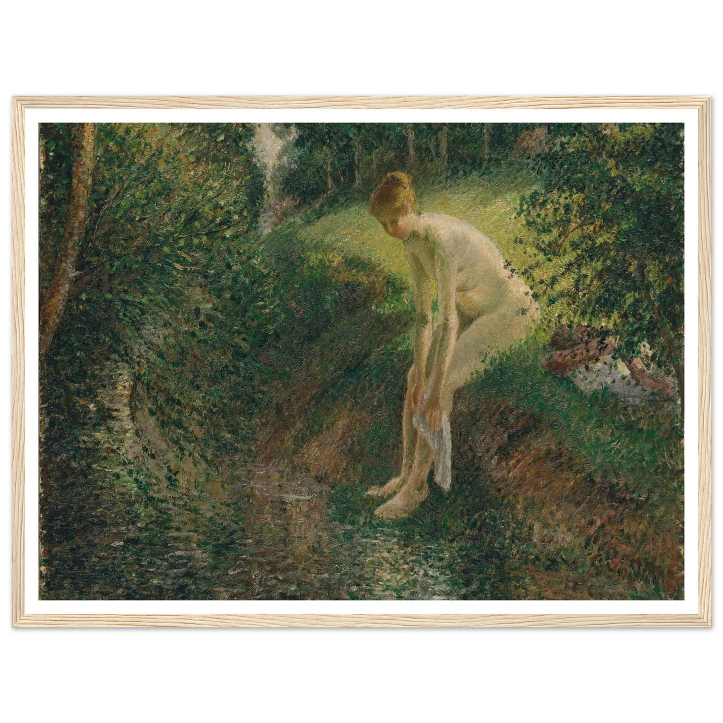 Bather in the Woods (1895) Art Print | Camille Pissarro - Framed Poster - 30x40 cm / 12x16″ - Black frame