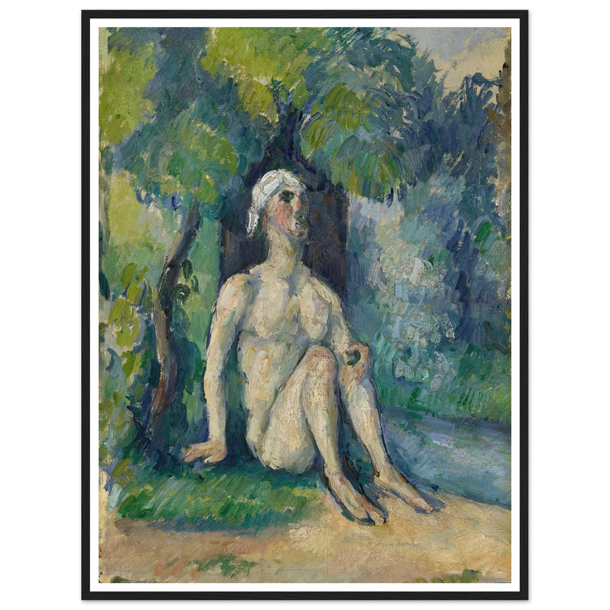 Bathers Sitting On The Water (1876) Art Print | Paul Cezanne - Framed Poster - 30x40 cm / 12x16″ - Black frame