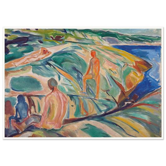 Bathing Men on Rocks (1915) Art Print | Edvard Munch - Framed Poster - 30x40 cm / 12x16″ - Black frame