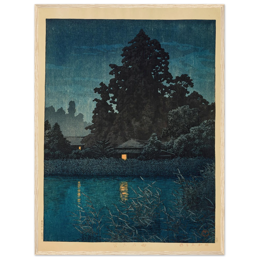 Ame no Omiya (Omiya in rain) (1930) Art Print | Kawase Hasui - Framed Poster - 30x40 cm / 12x16″ - Black frame