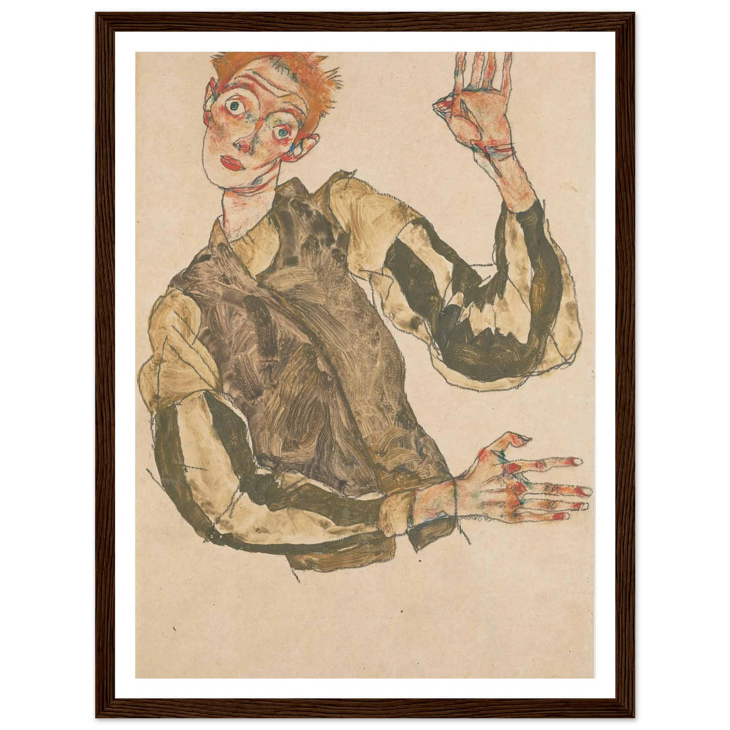 Self-Portrait with Striped Sleeves (1915) Art Print | Egon Schiele-Quipham Collections