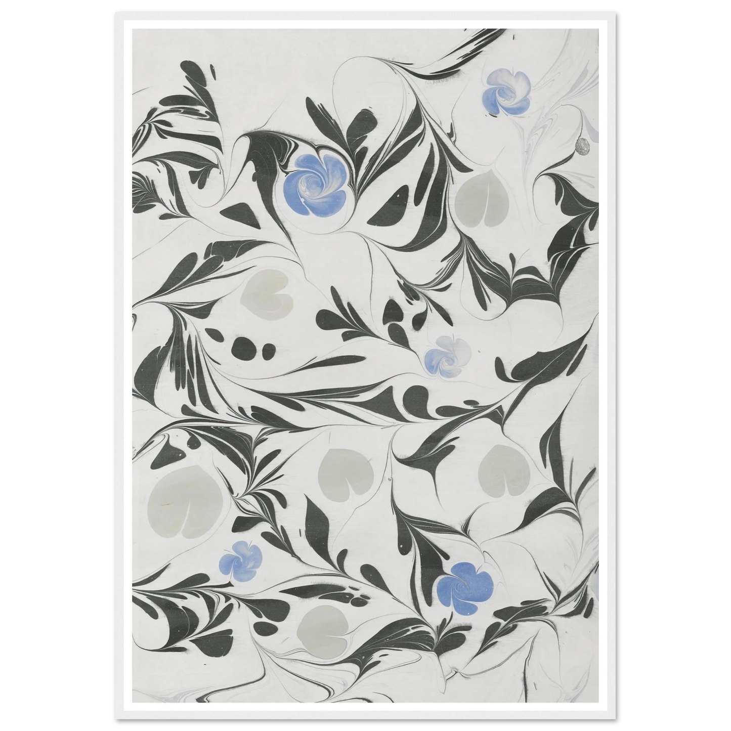 Marmorpapier (mit Blüten und herzförmigen Blättern) (1890 - 1910) Art Print | Anker Kyster-Quipham Collections