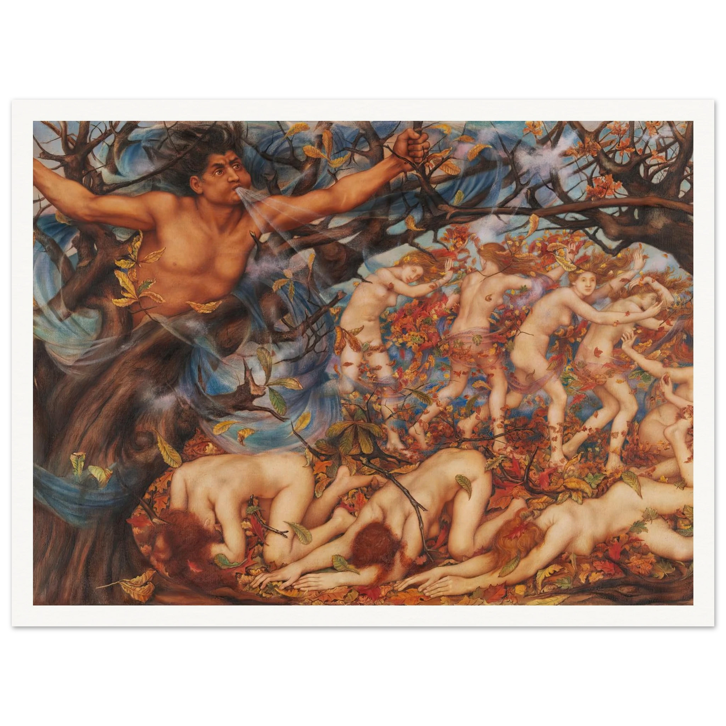 Boreas and the Fallen Leaves (1910) Art Print | Evelyn de Morgan-Quipham Collections