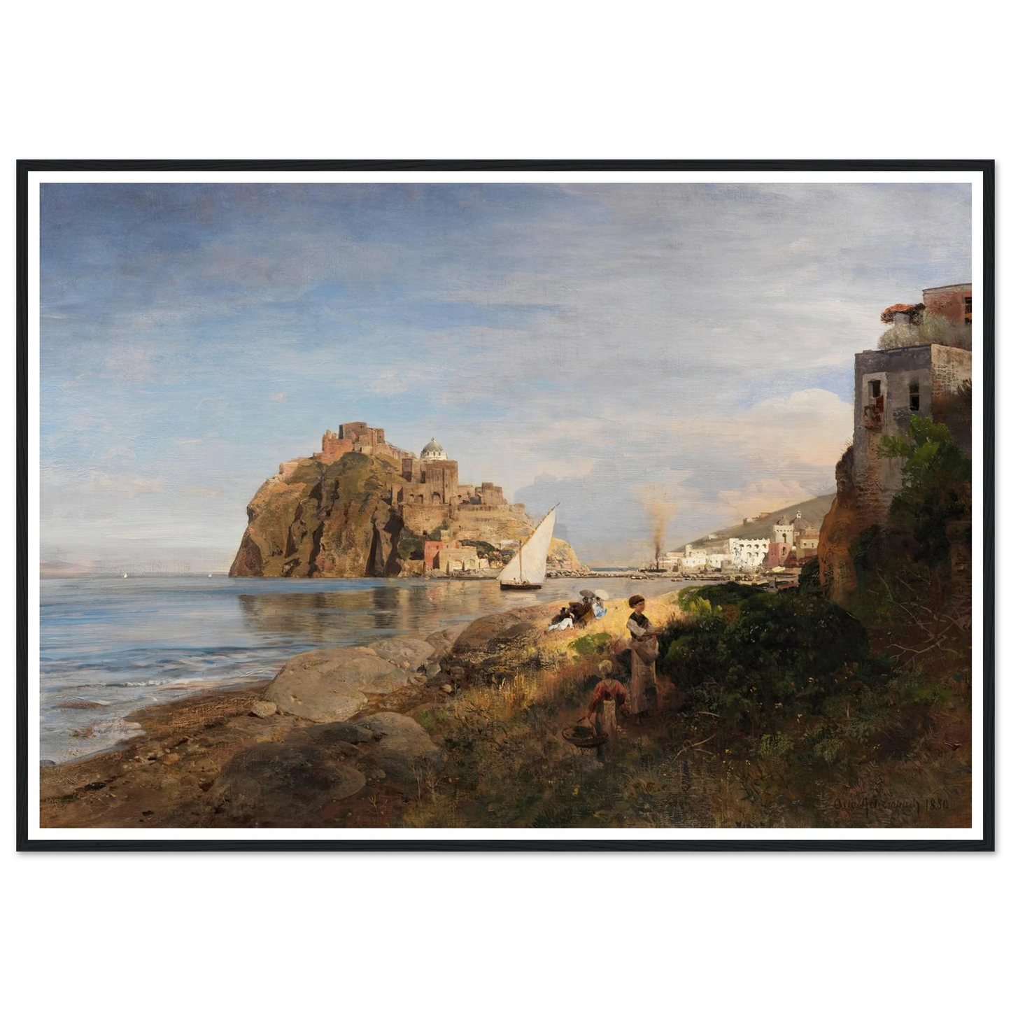 Ischia mit Blick auf das Castello Aragonese (1880) Art Print | Oswald Achenbach-Quipham Collections