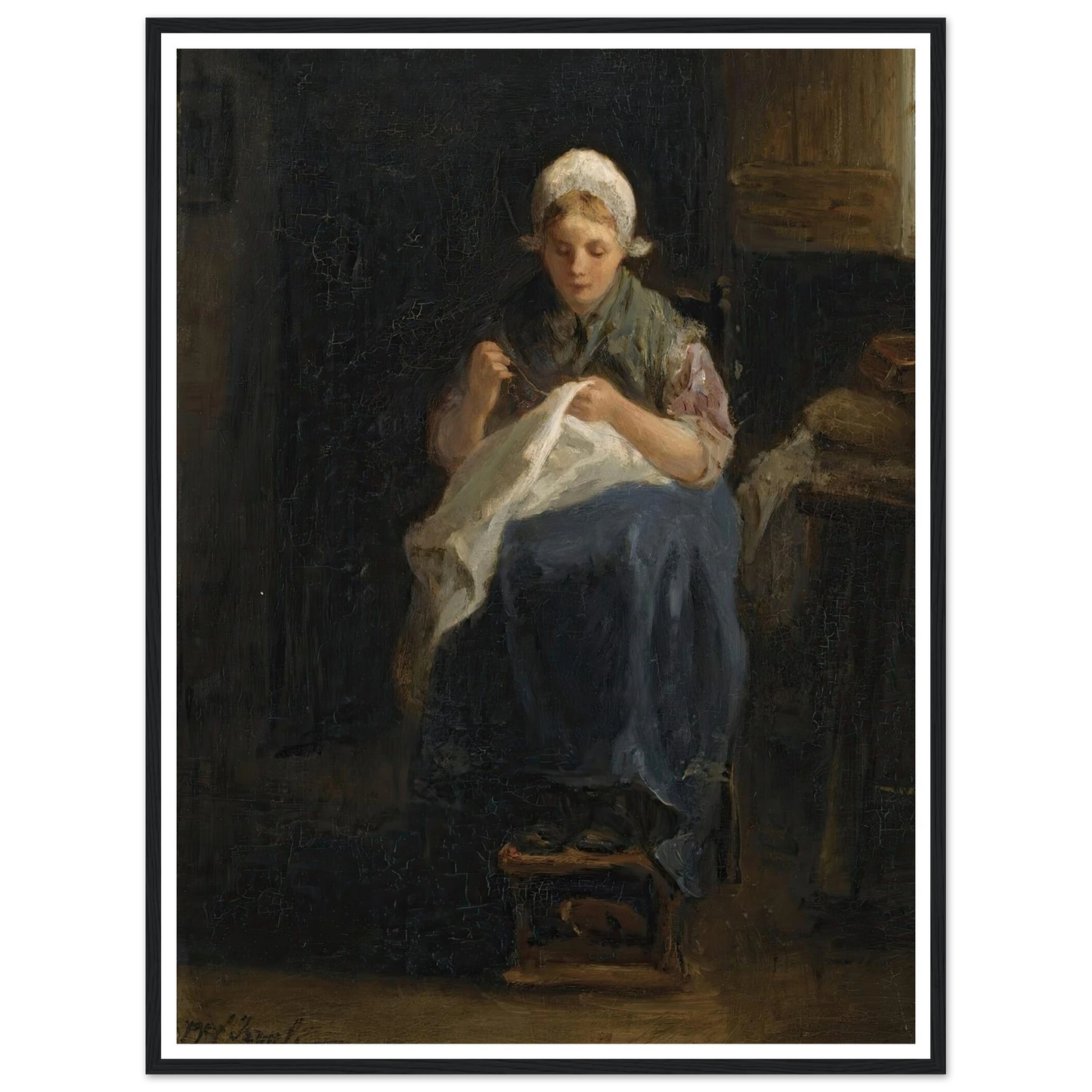 A peasant girl sewing Art Print | Jozef Israels-Quipham Collections