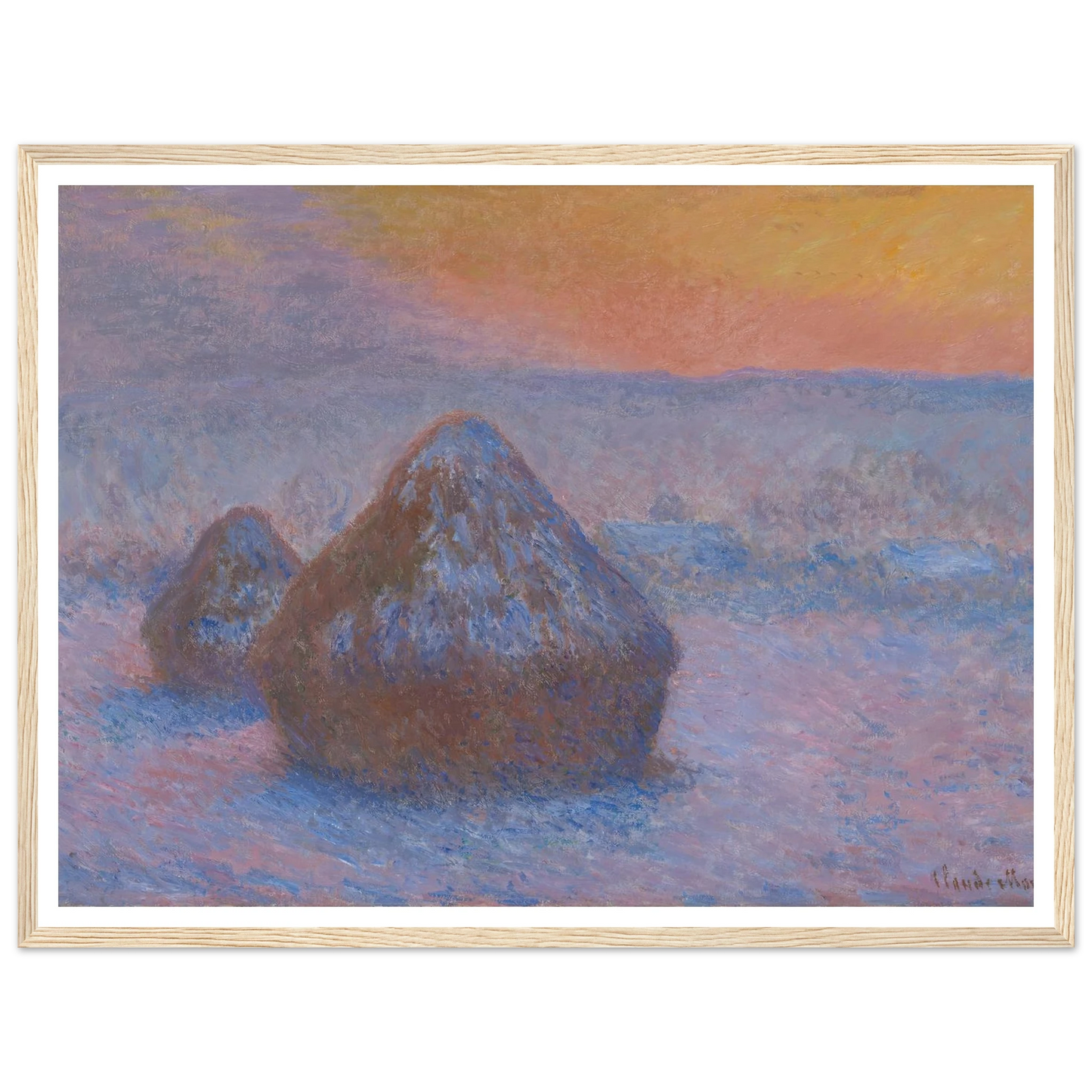 Stacks of Wheat (Sunset, Snow Effect) (1890-91) Art Print | Claude Monet-Quipham Collections