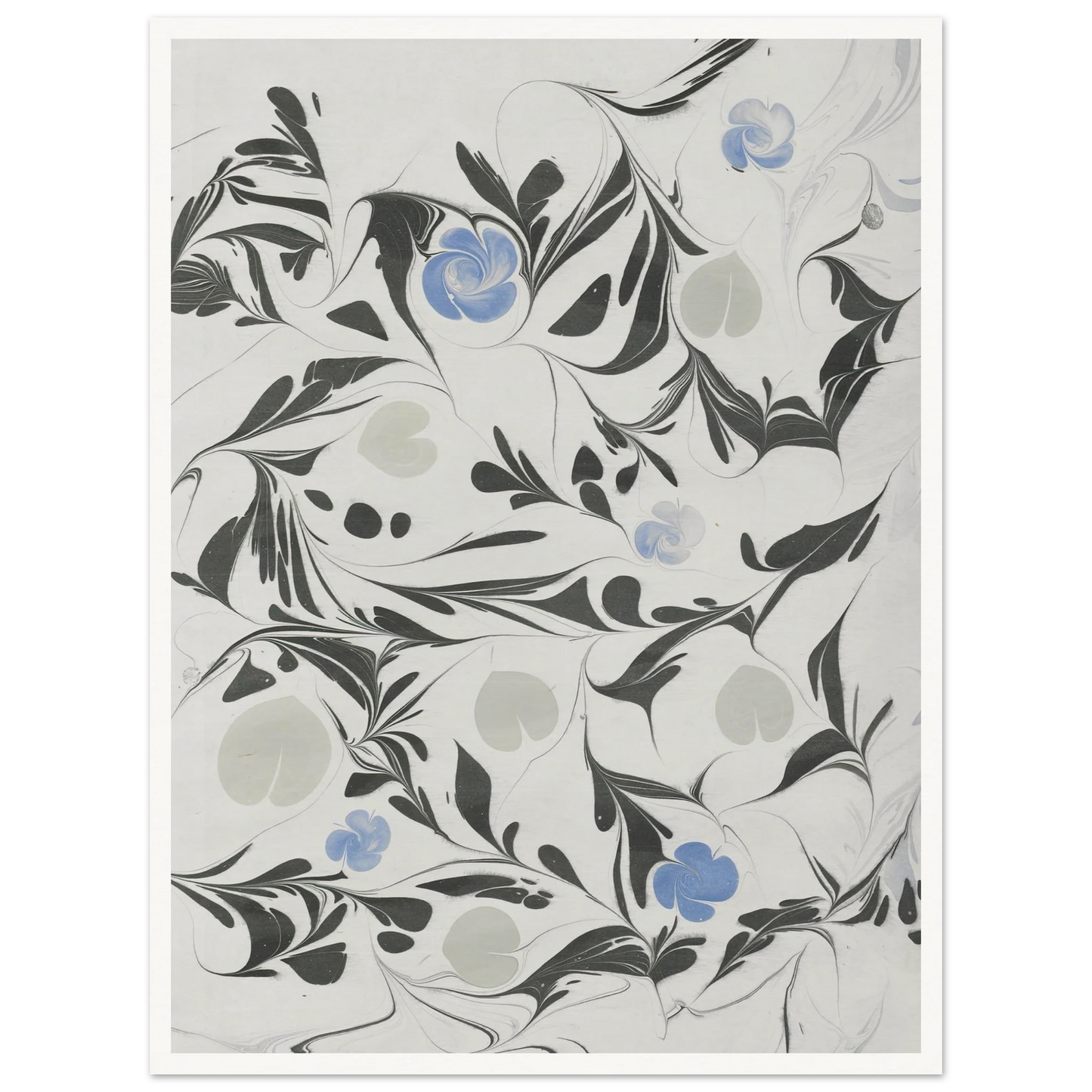 Marmorpapier (mit Blüten und herzförmigen Blättern) (1890 - 1910) Art Print | Anker Kyster-Quipham Collections
