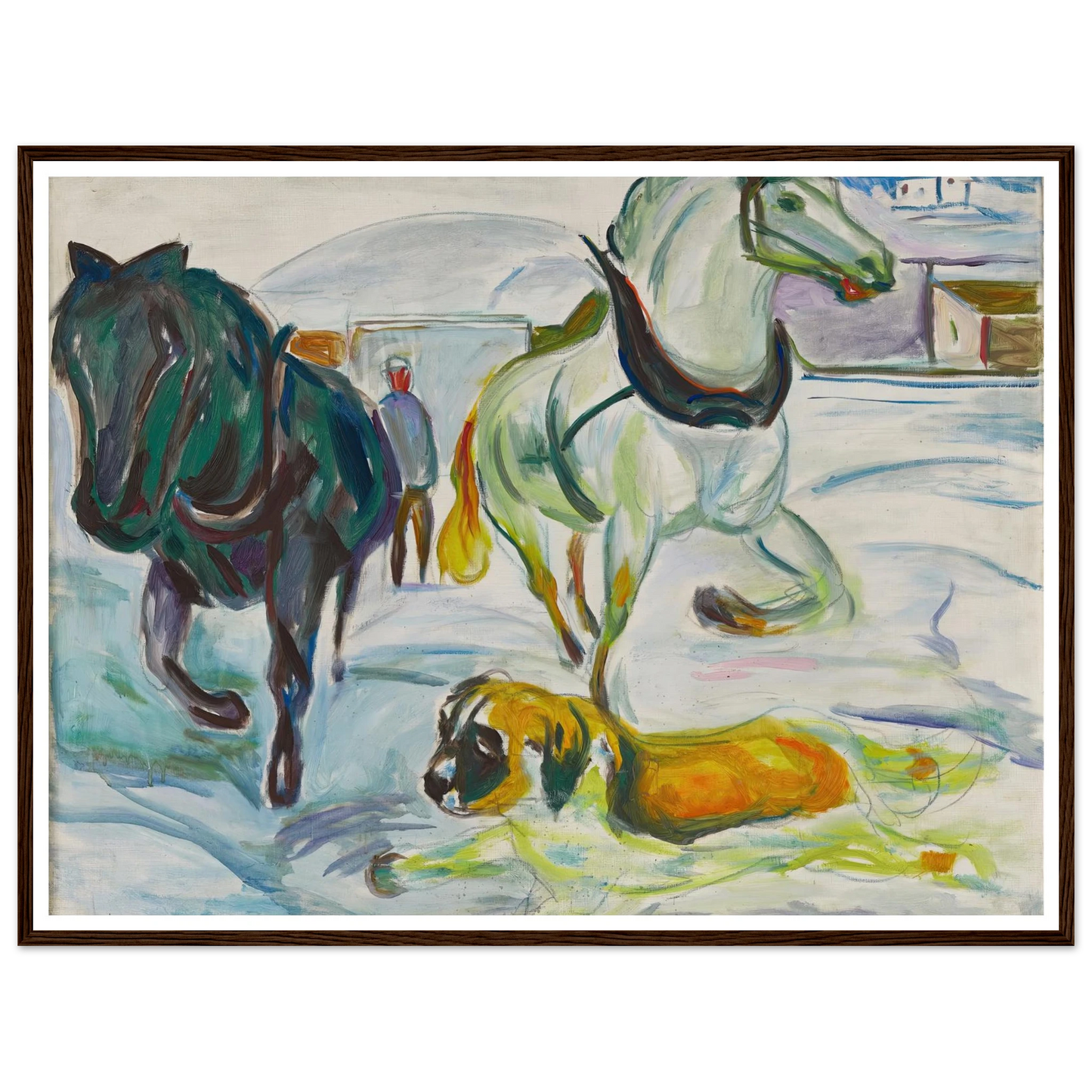 Horse Team and a St. Bernhard in the Snow (1923) Art Print | Edvard Munch-Quipham Collections