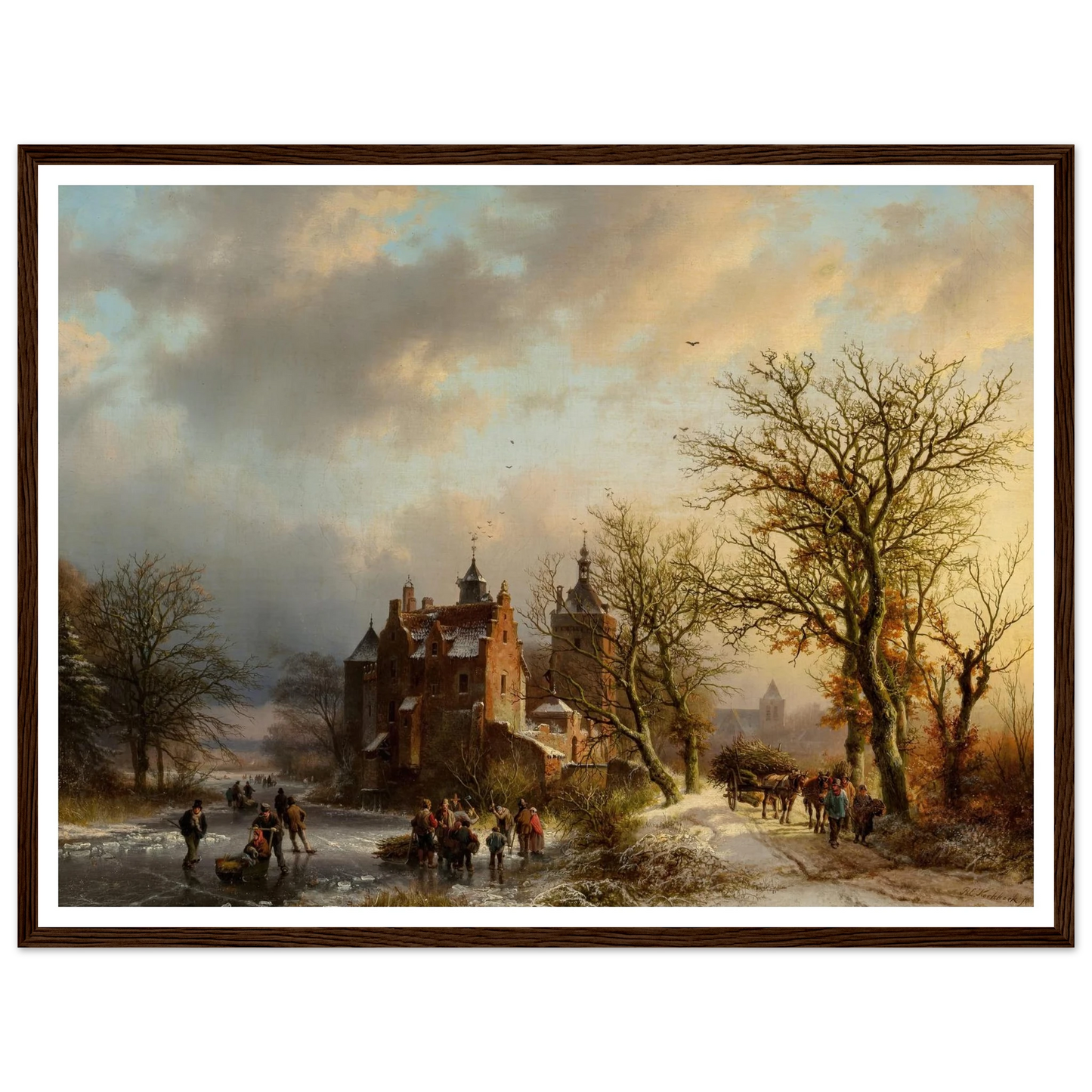 Winter landscape with wood gatherers and skaters (1854) Art Print | Barend Cornelis Koekkoek-Quipham Collections