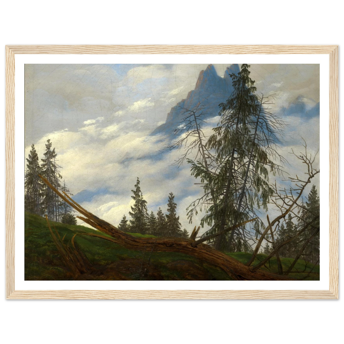 Berggipfel mit ziehenden Wolken (1835) Art Print | Caspar David Friedrich - Framed Poster - 30x40 cm / 12x16″ - Black frame