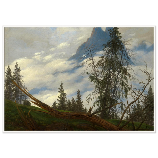 Berggipfel mit ziehenden Wolken (1835) Art Print | Caspar David Friedrich - Framed Poster - 30x40 cm / 12x16″ - Black frame