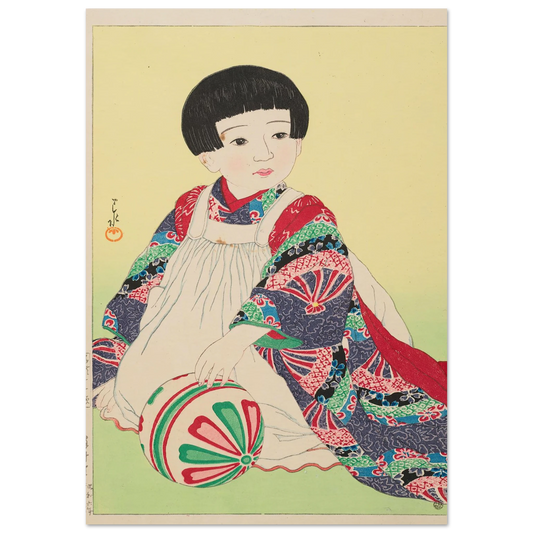Temari (A hand ball, portrait of Takagi Junko) (1931) Art Print | Kawase Hasui-Quipham Collections