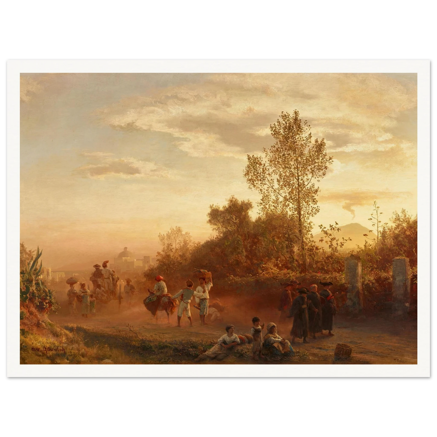 Landstraße bei Neapel mit Vesuv im Hintergrund Art Print | Oswald Achenbach-Quipham Collections
