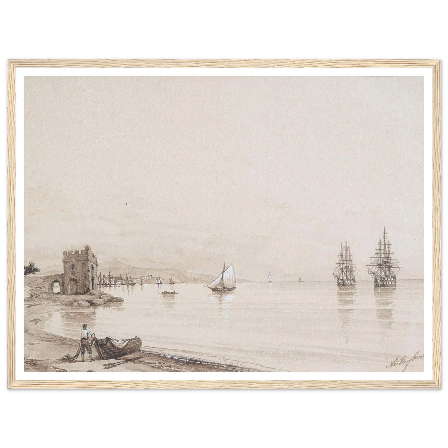 View of a bay with numerous sailing-ships Art Print | Ivan Konstantinovich Aivazovsky-Quipham Collections