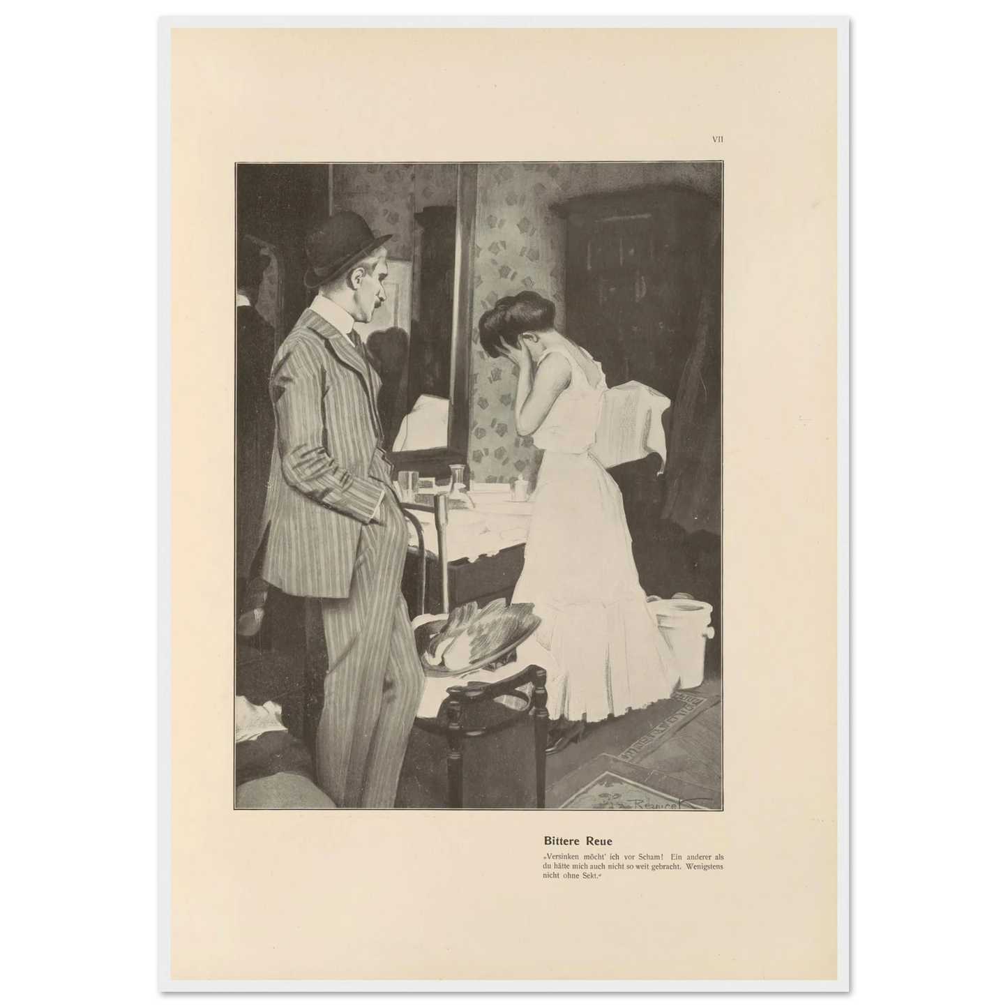 Bittere Reue (1908) Art Print | Ferdinand Freiherr von Reznicek - Framed Poster - 30x40 cm / 12x16″ - Black frame