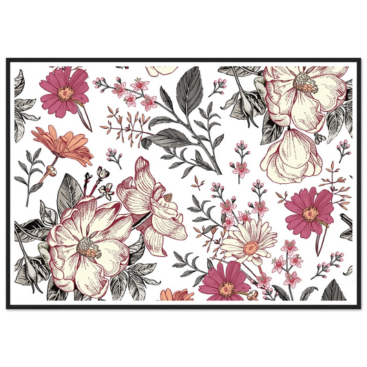 Blackwork Botanical Art Print | William Morris Inspired - Framed Poster - 30x30 cm / 12x12″ - Black frame