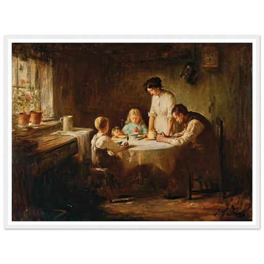 Blessing the Table Art Print | Jozef Israels - Framed Poster - 30x40 cm / 12x16″ - Black frame