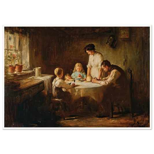 Blessing the Table Art Print | Jozef Israels - Framed Poster - 30x40 cm / 12x16″ - Black frame