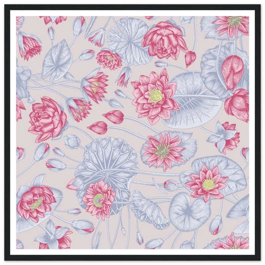 Blush Pink Nénuphar Art Print | William Morris Inspired - Framed Poster - 30x30 cm / 12x12″ - Black frame