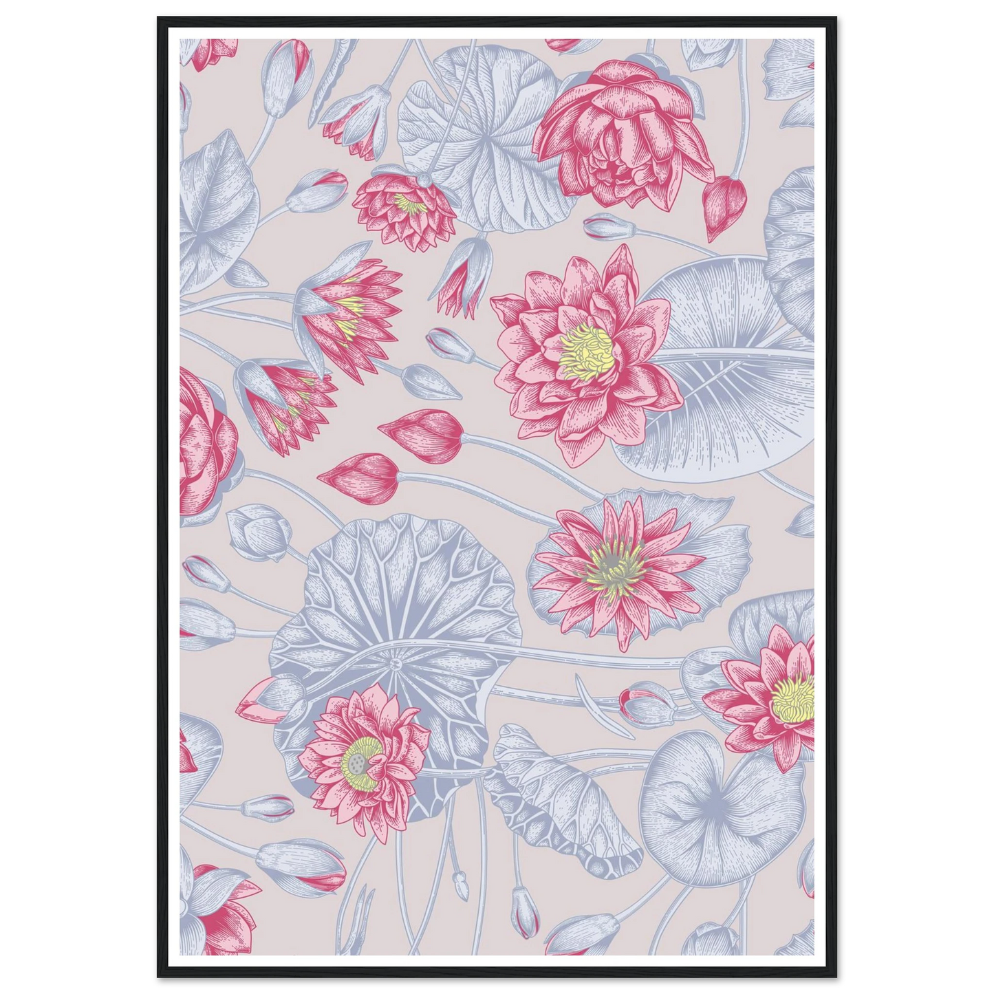 Blush Pink Nénuphar Art Print | William Morris Inspired - Framed Poster - 30x30 cm / 12x12″ - Black frame