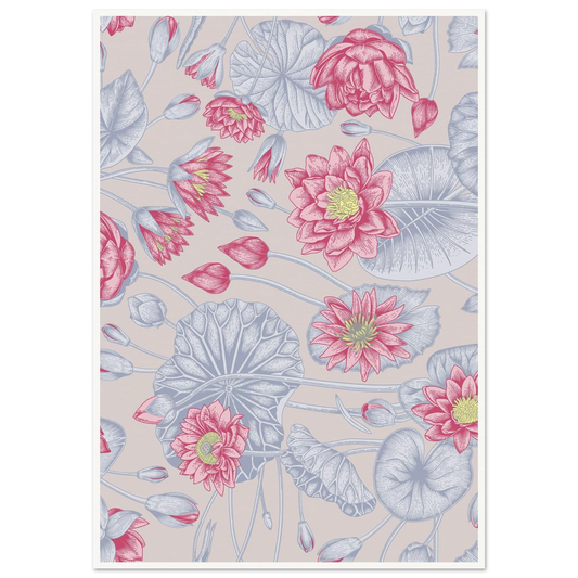 Blush Pink Nénuphar Art Print | William Morris Inspired - Framed Poster - 30x30 cm / 12x12″ - Black frame