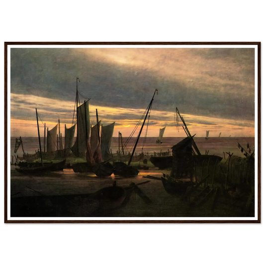 Boats in the Harbour at Evening (1828) Art Print | Caspar David Friedrich - Framed Poster - 30x40 cm / 12x16″ - Black frame
