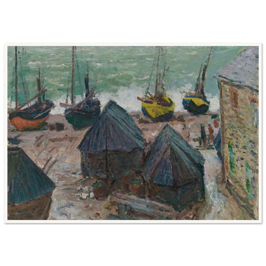 Boats on the Beach at Étretat (1885) Art Print | Claude Monet - Framed Poster - 30x40 cm / 12x16″ - Black frame