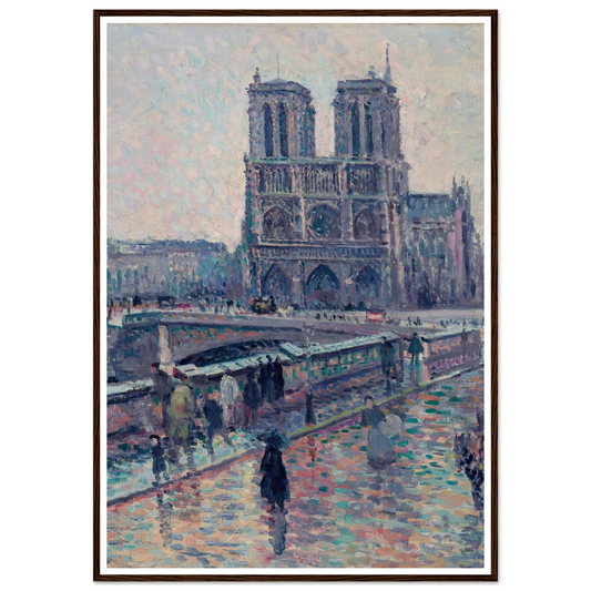 Bords de la Seine avec Notre-Dame sous la pluie (1900) Art Print | Maximilien Luce - Framed Poster - 30x40 cm / 12x16″ - Black frame