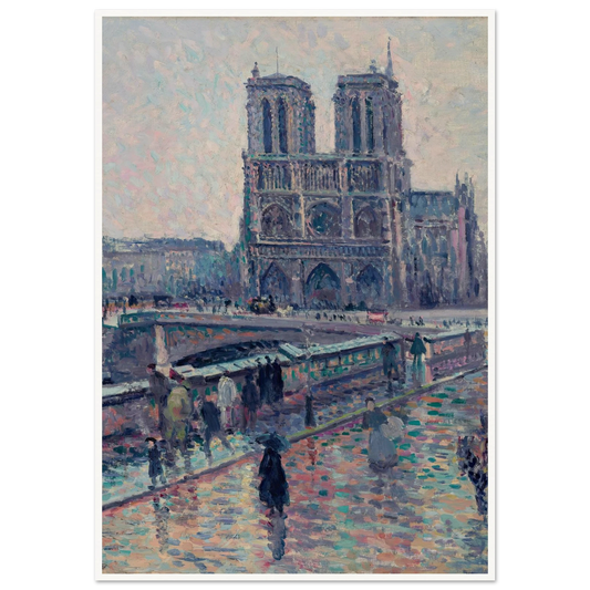Bords de la Seine avec Notre-Dame sous la pluie (1900) Art Print | Maximilien Luce - Framed Poster - 30x40 cm / 12x16″ - Black frame