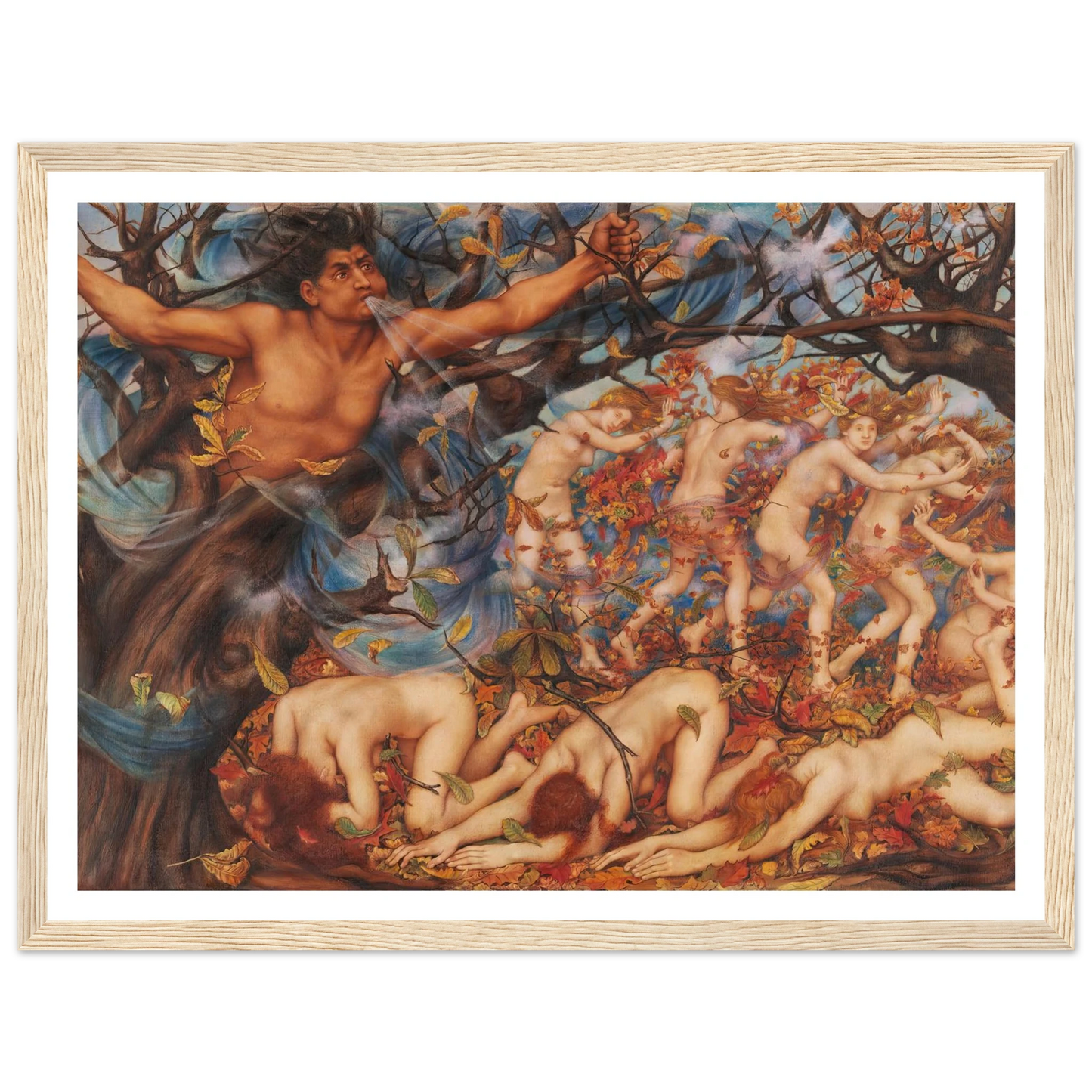 Boreas and the Fallen Leaves (1910) Art Print | Evelyn de Morgan - Framed Poster - 30x40 cm / 12x16″ - Black frame