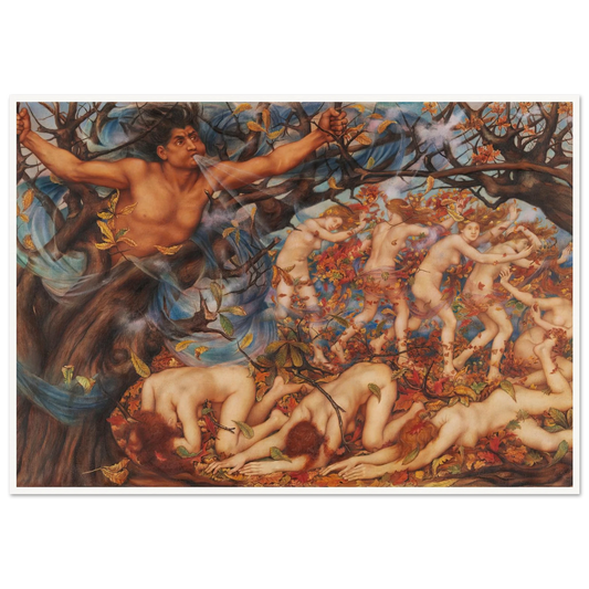 Boreas and the Fallen Leaves (1910) Art Print | Evelyn de Morgan - Framed Poster - 30x40 cm / 12x16″ - Black frame