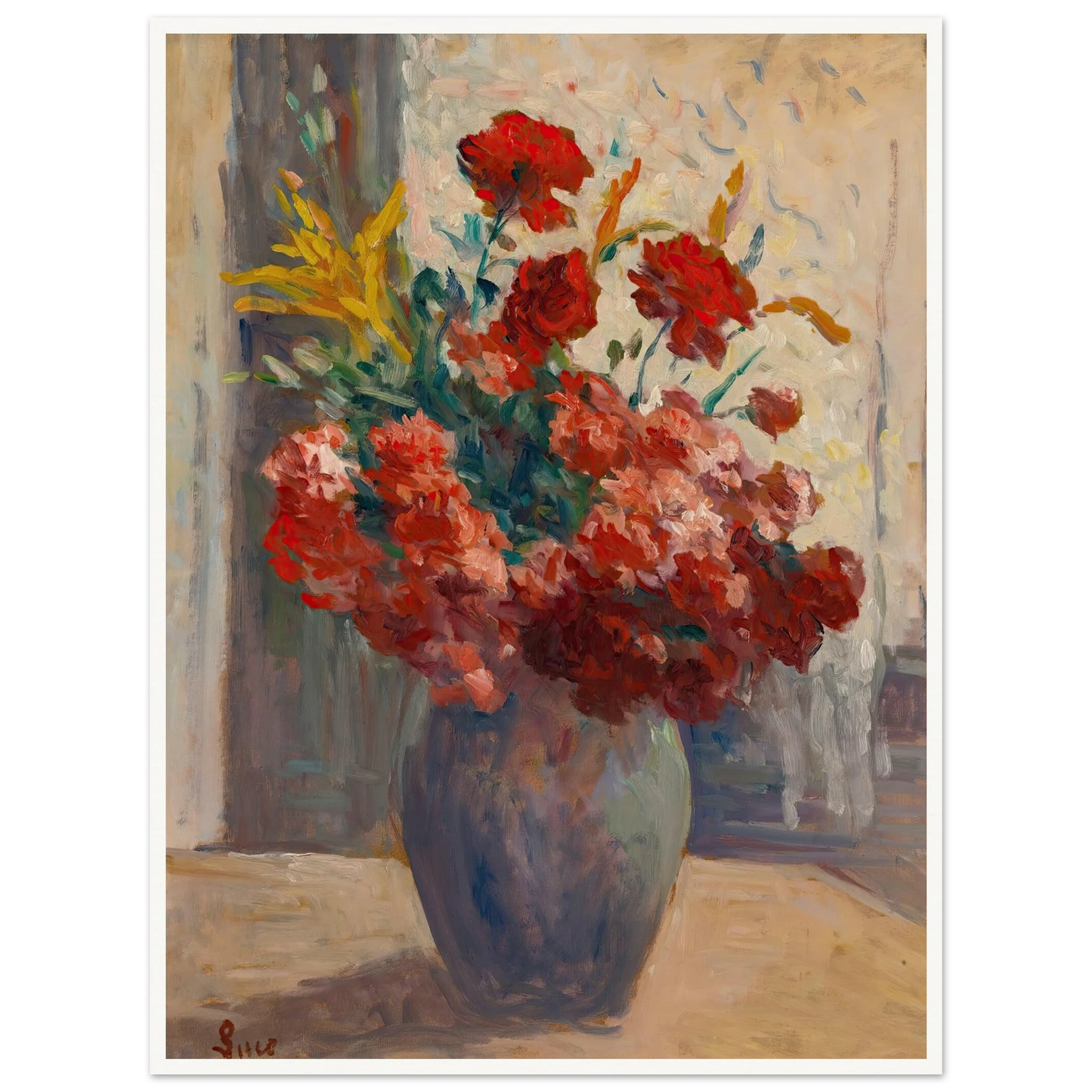 Bouquet De Fleurs Dans Un Vase Art Print | Maximilien Luce - Framed Poster - 30x40 cm / 12x16″ - Black frame
