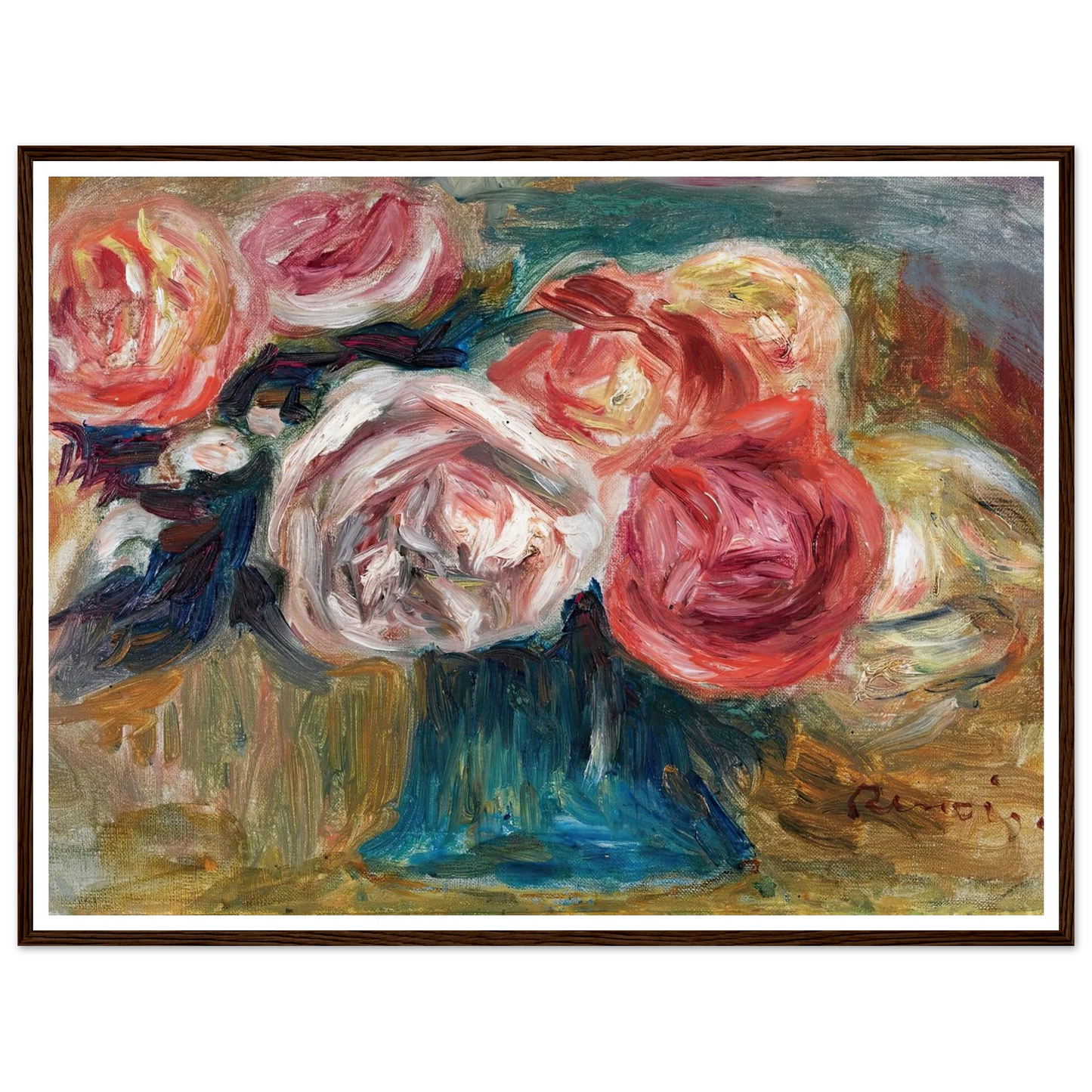 Bouquet De Roses Dans Un Vase Art Print | Pierre Auguste Renoir - Framed Poster - 30x40 cm / 12x16″ - Black frame