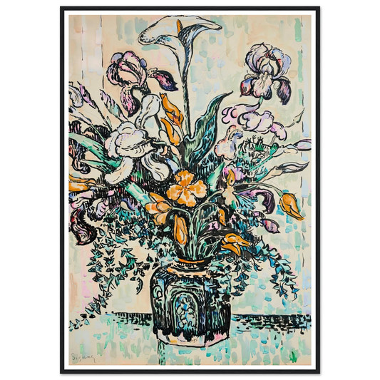 Bouquet (iris, arum, tulipes) dans un vase d’André Metthey (ca 1910) Art Print | Paul Signac - Framed Poster - 30x40 cm / 12x16″ - Black frame